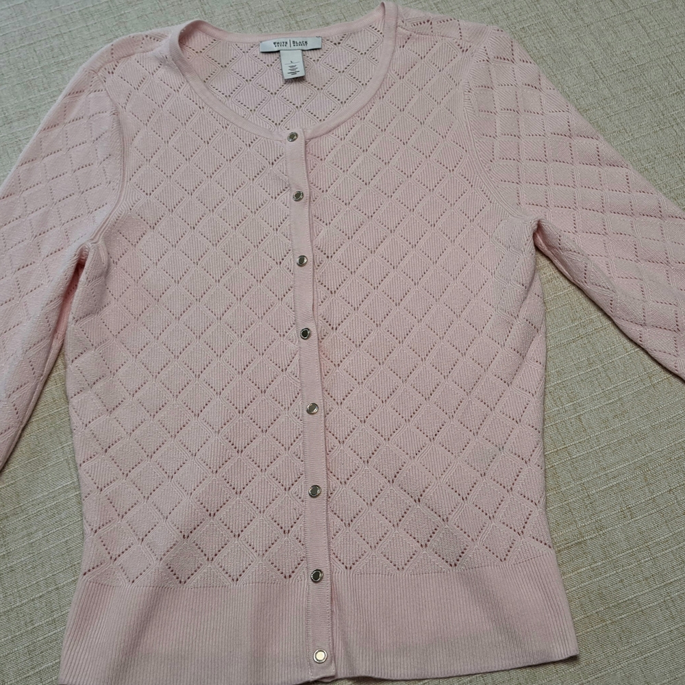 WHBM Light Pink Diamond Knit Cardigan